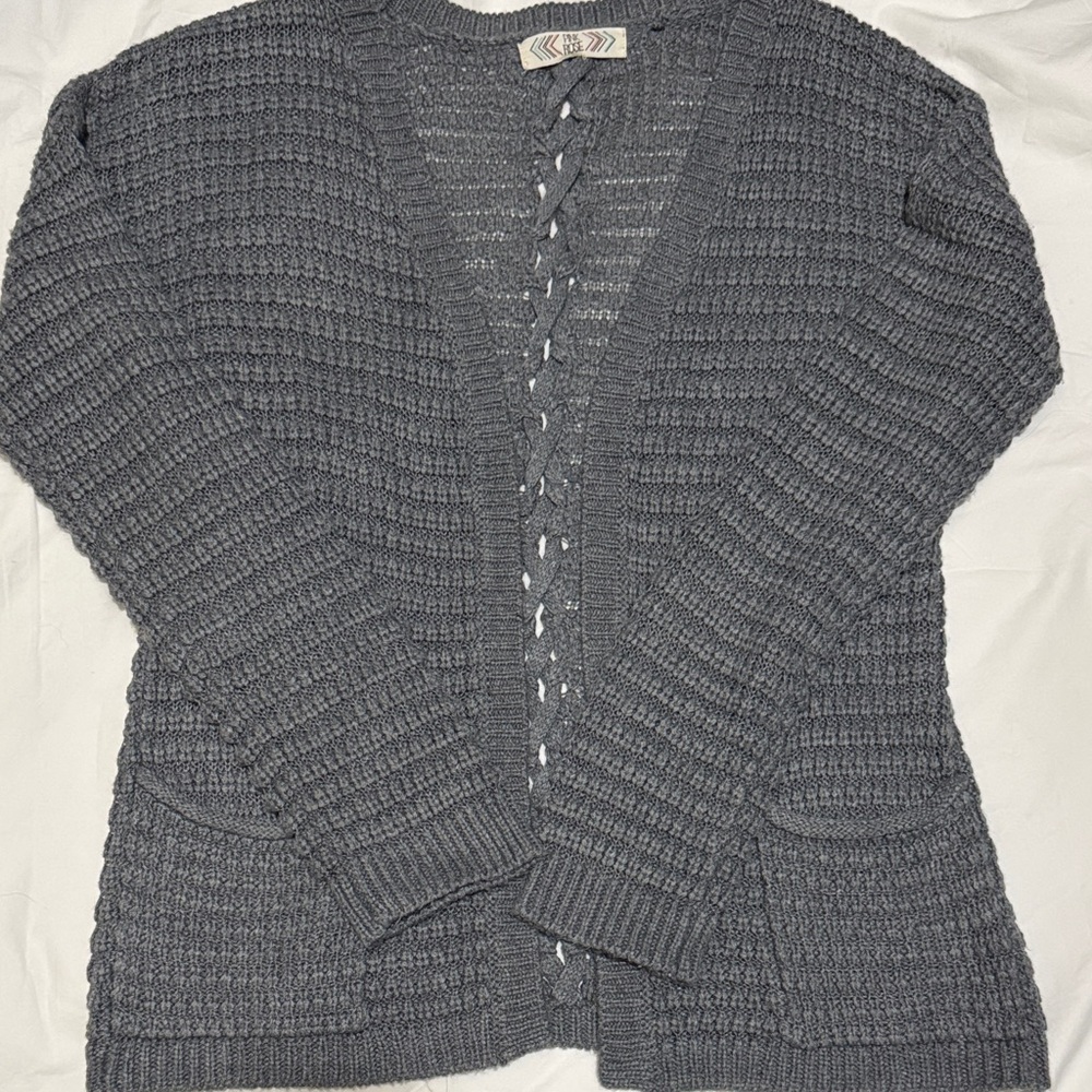Pink Rose Charcoal Knit Cardigan
